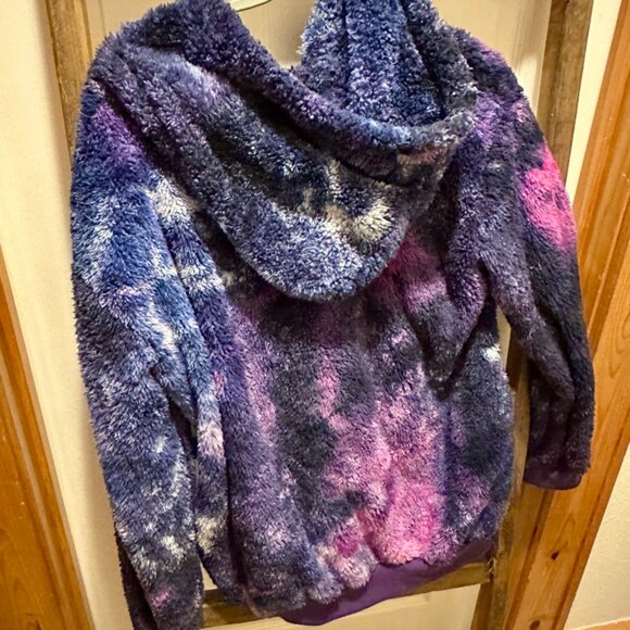 SUPER SOFT Purple Pink Tie Dye Sherpa Quarter Zip Fleece Pullover Hoodie - Picture 2 of 2